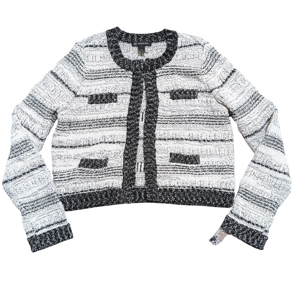 INC International Concepts Womens XL Knit Cardigan Black White Sweater Jacket